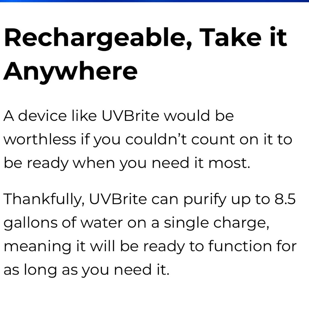UVBrite Rechargeable stainless steel Water Purifier. Blue. - Picture 5 of 8